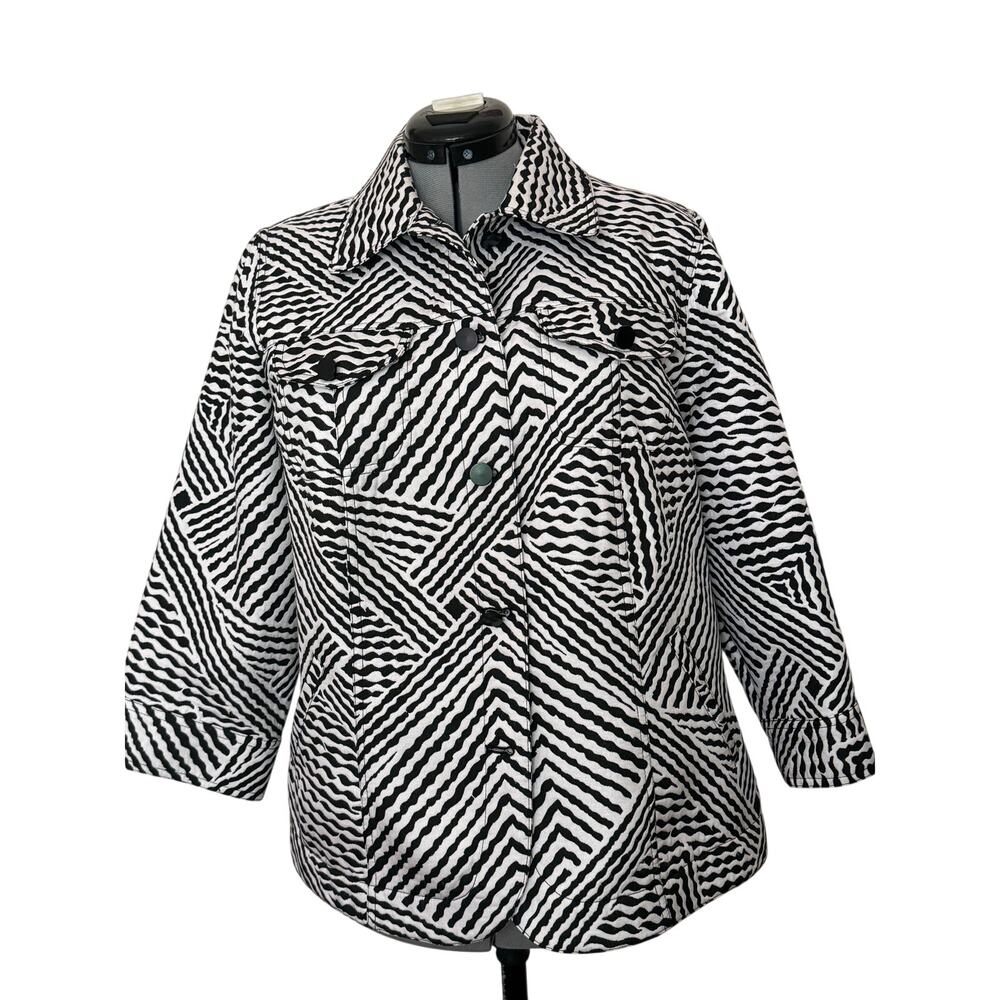 Ruby Rd. Woman Black White Zebra Print Jacket Size 16W